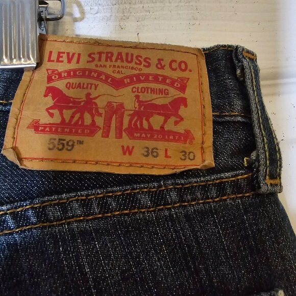 Levis 559 Denim Blue Jeans 36X30 Straight‎ Leg Mid Rise - Picture 4 of 7